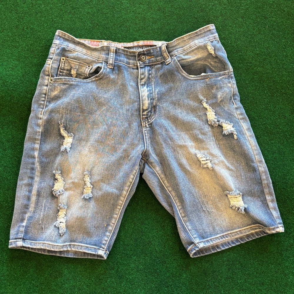 American Breed Denim Shorts Mens Size 32 Blue Wash‎ Distressed Casual